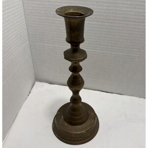 Vintage Brass Candlestick Holder Round Base Made in India 9 7/8"‎ Tall